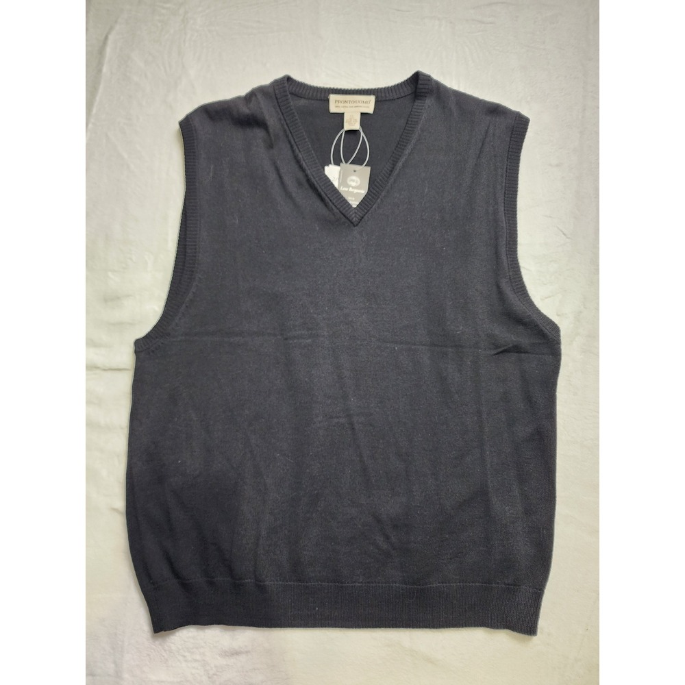 NWT Pronto Uomo Sweater Vest Mens XL Black  Merino Wool V-Neck Lane Borgosesia